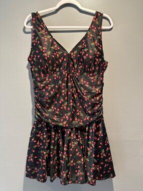 Summer Mae Women’s XXL Black Cherry Swimsuit Coquette Pinup Retro Beachwear